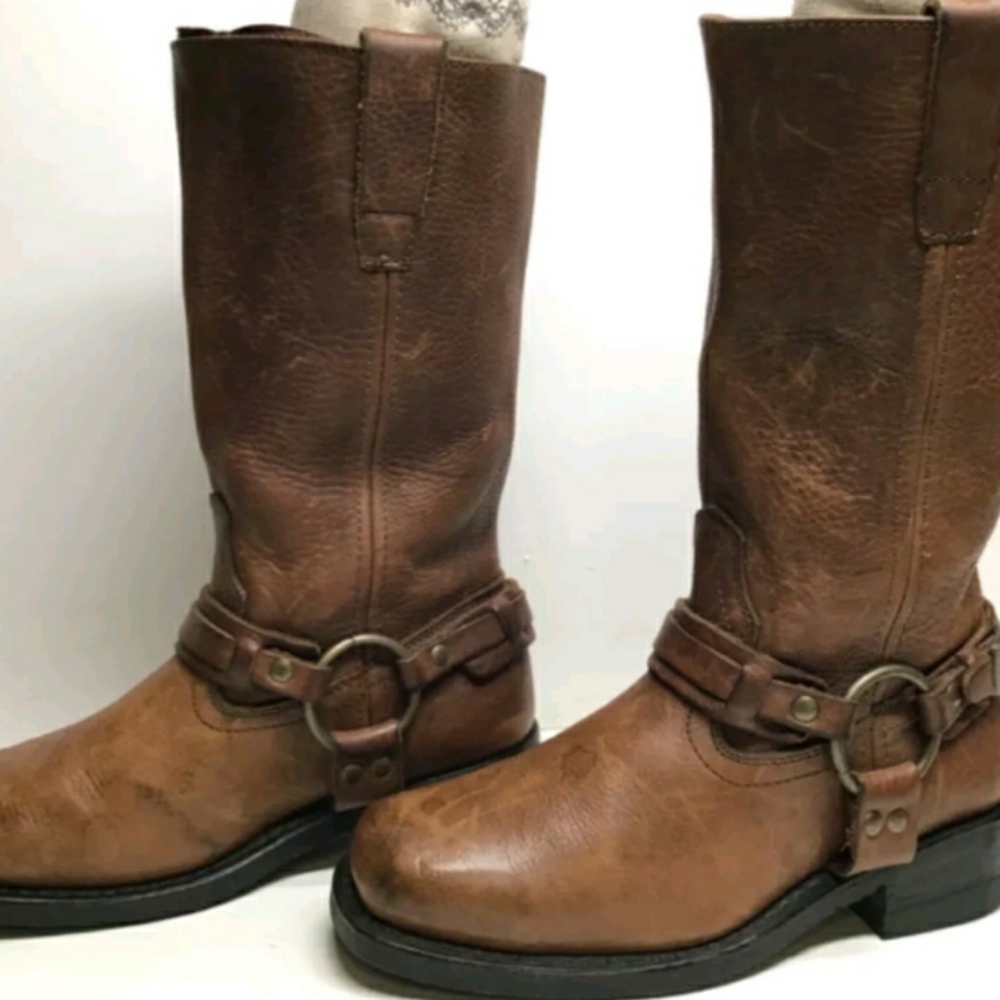 WOMENS Boots VINTAGE HARNESS MOTORCYCLE BROWN